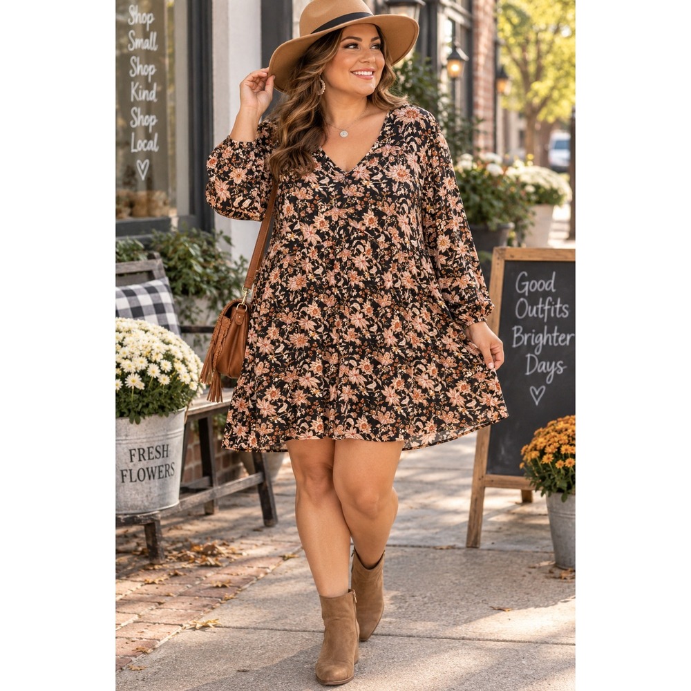 Knox Rose Womens XXL Floral Paisley V-Neck Long Sleeve Mini Dress with Pockets